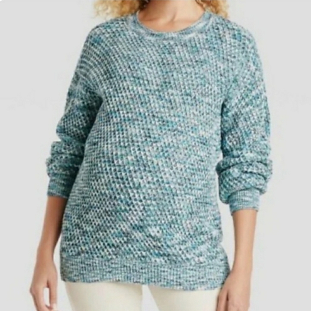Isabel Maternity Honeycomb Sweater Cotton Blend Blue White Size Medium